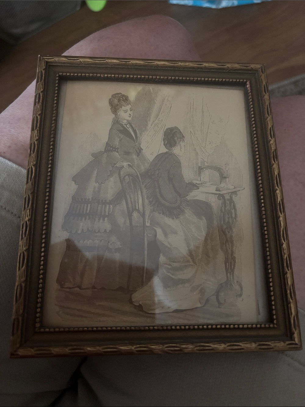 Vintage Victorian Ladies Print in Ornate Gold Frame - Sepia Tones, 6”x5”